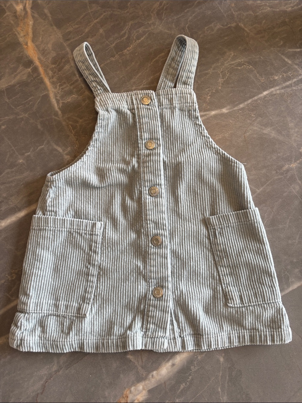 Zara Light Blue/Gray Corduroy Button-Front Pinafore Dress